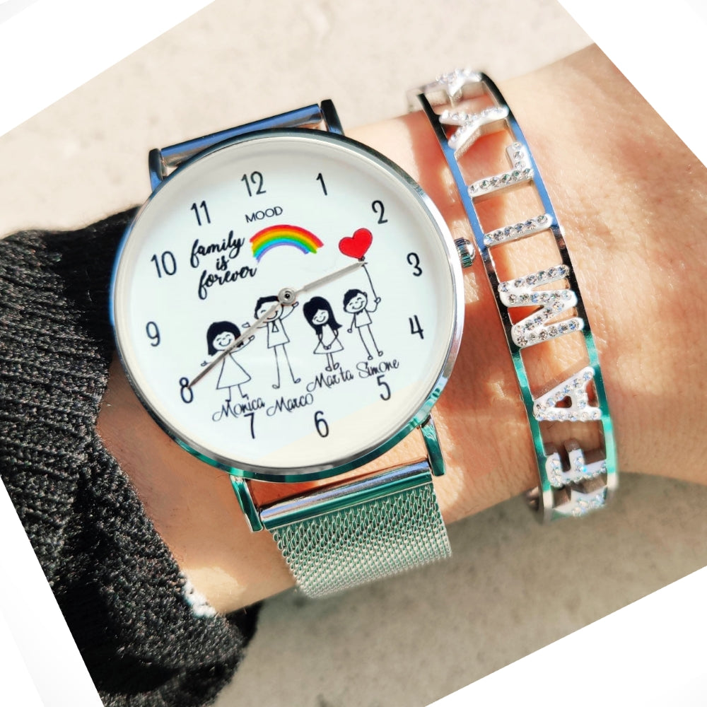 orologio famiglia originale mood watches orologio da polso personaggi della famiglia family personalizzato personalizzabile idea regalo mamma papà figli nomi l'originale mood watches accessorio moda per la famiglia