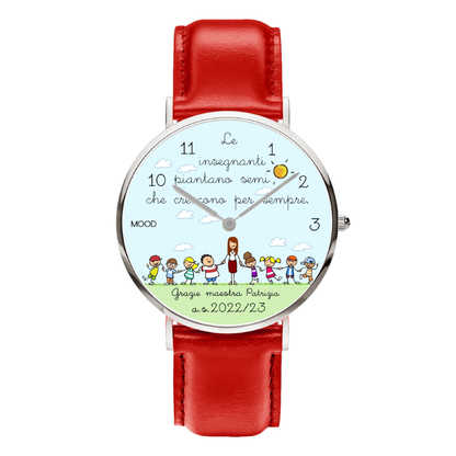 Idea regalo per maestra maestri insegnanti professori bambini orologio originale mood watches personalizzabile per maestra maestro scuola primaria elementare media orologi da polso maestra alunni
