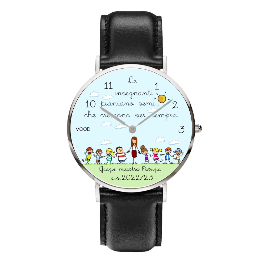 Idea regalo per maestra maestri insegnanti professori bambini orologio originale mood watches personalizzabile per maestra maestro scuola primaria elementare media orologi da polso maestra alunni