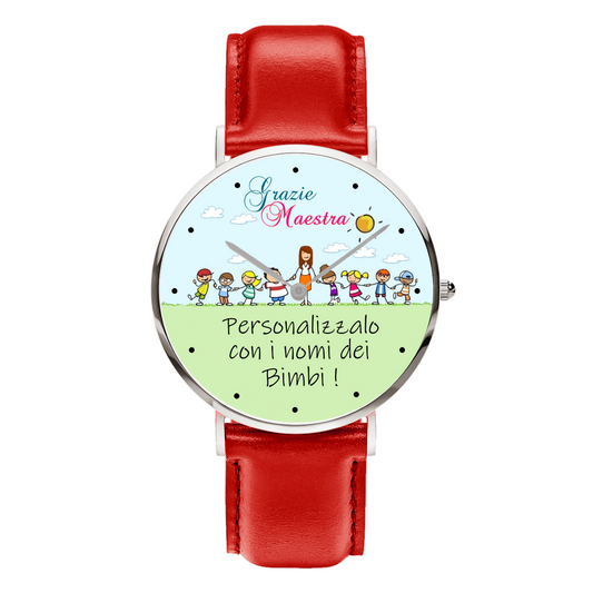 Idea regalo per maestra maestri insegnanti professori orologio originale mood watches personalizzabile per maestra maestro scuola primaria elementare media orologi da polso rosso
